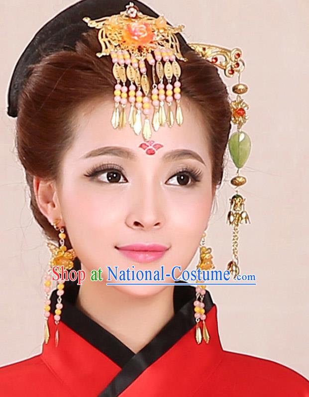 Chinese Ancient Style Hair Jewelry Accessories, Tang Dynasty Princess Hairpins, Hanfu Xiuhe Suits Wedding Bride Headwear, Headdress, Imperial Empress Handmade Hair Fascinators for Women