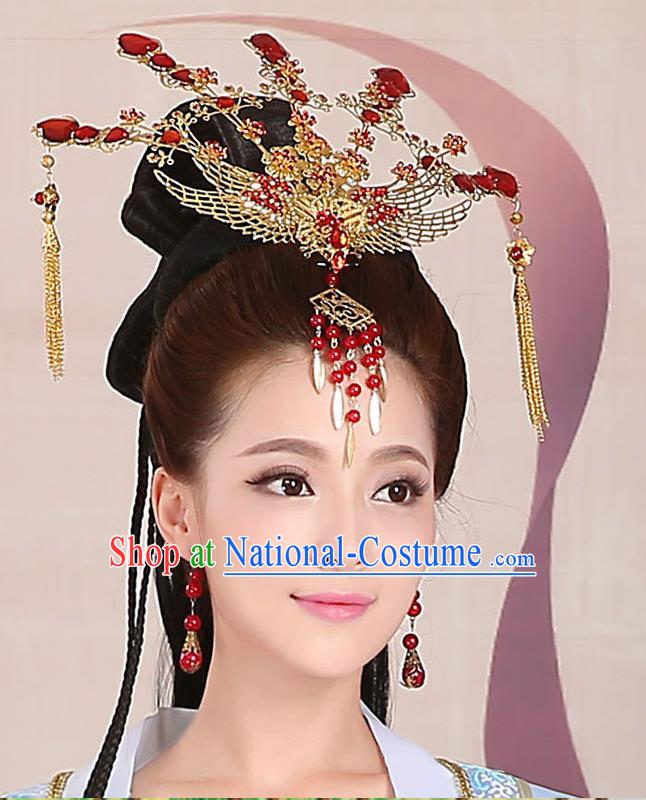 Chinese Ancient Style Hair Jewelry Accessories, Tang Dynasty Princess Hairpins, Hanfu Xiuhe Suits Wedding Bride Headwear, Headdress, Imperial Empress Handmade Hair Fascinators for Women