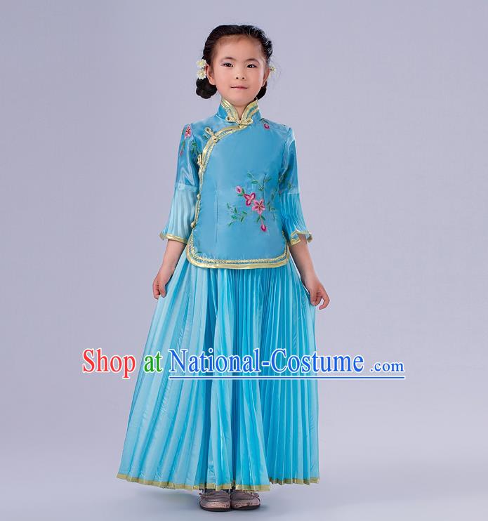 Traditional Chinese Costumes Complete Set, Qing Dynasty Ancient Princess Skirt,  Republic of China National Costume, Guzheng Classical Dance Performance Clothing for Kids