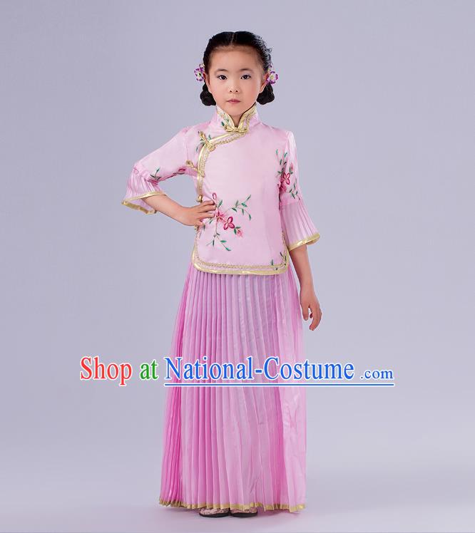 Traditional Chinese Costumes Complete Set, Qing Dynasty Ancient Princess Skirt,  Republic of China National Costume, Guzheng Classical Dance Performance Clothing for Kids