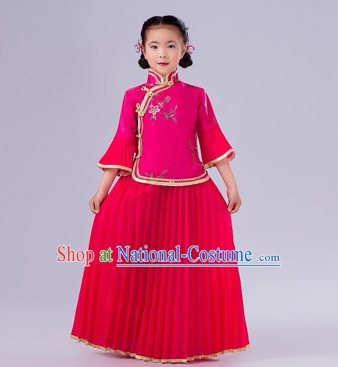 Traditional Chinese Costumes Complete Set, Qing Dynasty Ancient Princess Skirt,  Republic of China National Costume, Guzheng Classical Dance Performance Clothing for Kids