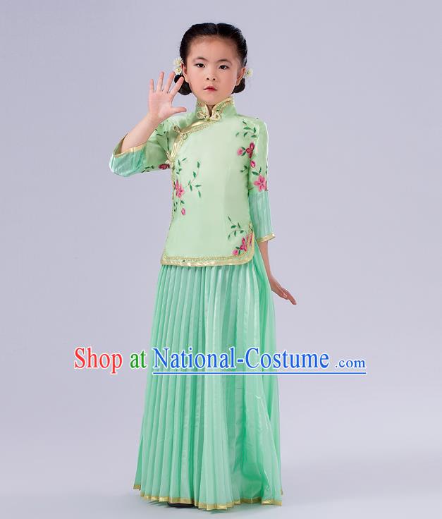 Traditional Chinese Costumes Complete Set, Qing Dynasty Ancient Princess Skirt,  Republic of China National Costume, Guzheng Classical Dance Performance Clothing for Kids