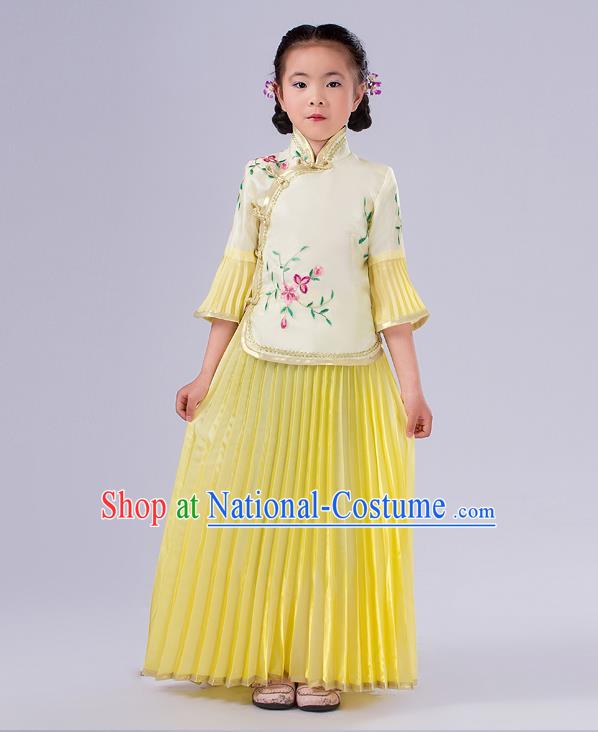 Traditional Chinese Costumes Complete Set, Qing Dynasty Ancient Princess Skirt,  Republic of China National Costume, Guzheng Classical Dance Performance Clothing for Kids