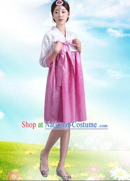 Korean Traditional Dress Women Costumes Bride Dress Clothes Korean Full Dress Formal Attire Ceremonial Dress Court Stage Dancing Whie Top Pink Skirt