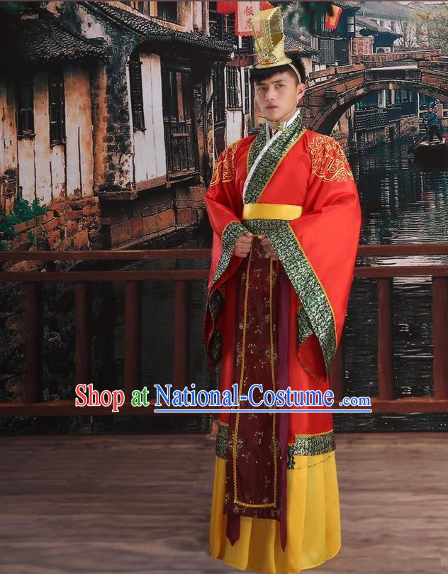 Ancient Chinese Palace Emperor Costumes Complete Set, Han Dynasty Ancient Palace Majesty Wedding Clothing, Imperial King Robe Suits for Men