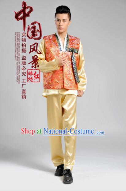 Korean Traditional Formal Dress Set Men Clothes Traditional Korean Traditional Costumes Full Dress Formal Attire Ceremonial Dress Court Orange Top Yellow Pants