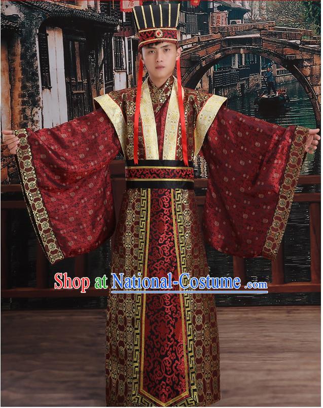 Ancient Chinese Palace Emperor Costumes Complete Set, Han Dynasty Ancient Palace Majesty Clothing, Imperial King Robe Suits for Men