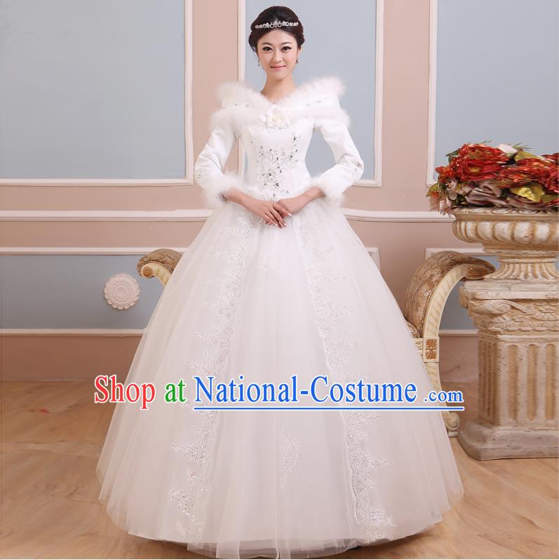 Traditional Chinese Bride Strapless Wedding Dress, Floor Length Wedding Dress for Women