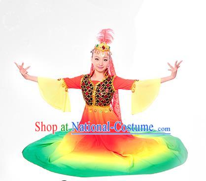 Traditional Chinese Uyghur nationality Dancing Costume, Folk Dance Ethnic Costume, Chinese Minority Nationality Uigurian Dance Costume for Women