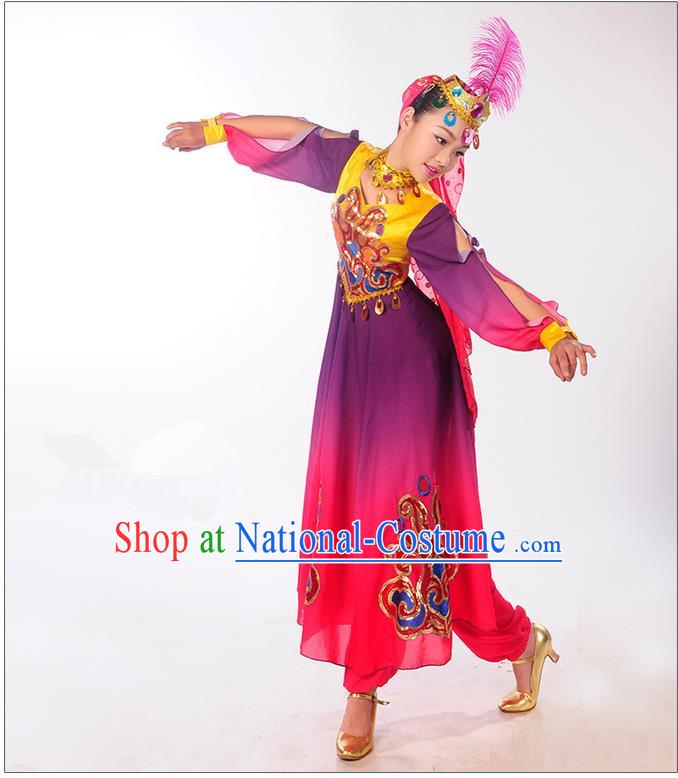 Traditional Chinese Uyghur nationality Dancing Costume, Folk Dance Ethnic Costume, Chinese Minority Nationality Uigurian Dance Costume for Women