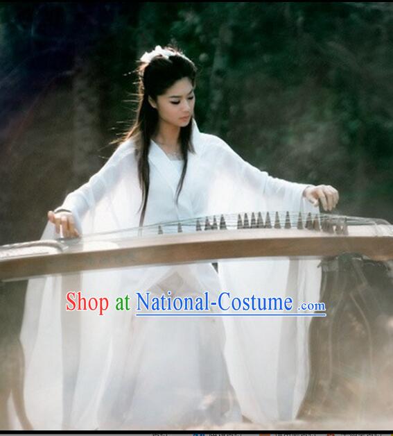 Chinese Classical Xiao Long Nv Costumes Complete The Return of the Condor Heroes Set Han Fu Stage Show Chiffon Dress White