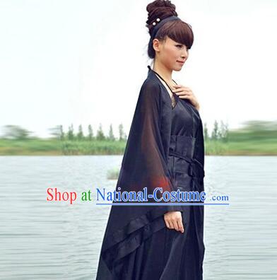 Chinese Classical Xiao Long Nv Costumes Complete The Return of the Condor Heroes Set Han Fu Stage Show Chiffon Dress Blue