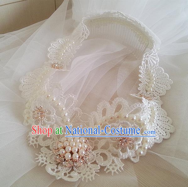 Chinese Wedding Jewelry Accessories, Traditional Bride Headwear, Wedding Tiaras, Imperial Bridal Baroco Style Wedding Lace Veil Hair Clasp