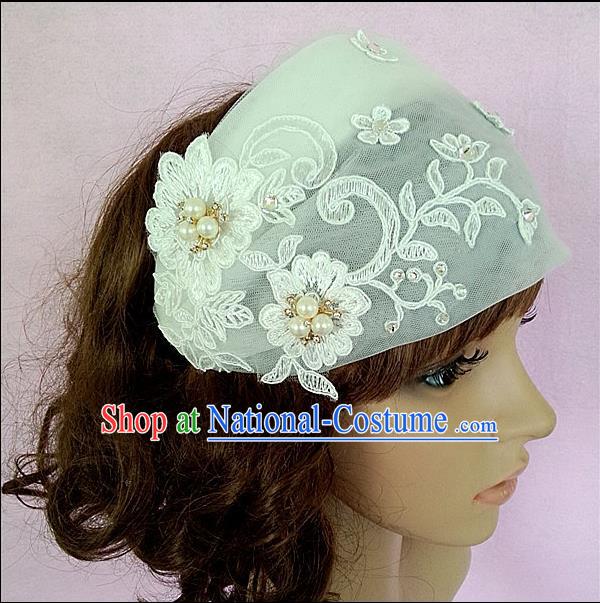 Chinese Wedding Jewelry Accessories, Traditional Bride Headwear, Wedding Tiaras, Imperial Bridal Baroco Style Wedding Lace Veil Hair Clasp