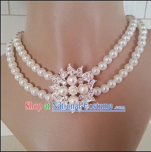 Chinese Wedding Jewelry Accessories, Traditional Bride Nceklace, Princess Wedding Necklet, Imperial Bridal Baroco Style Wedding Lace Pearl Collar