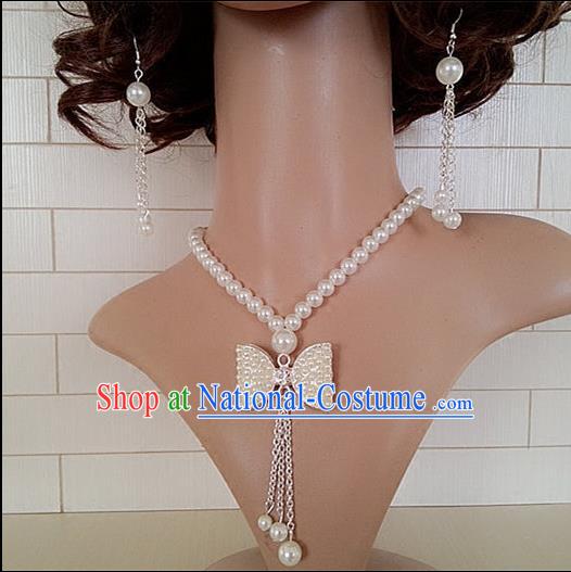 Chinese Wedding Jewelry Accessories, Traditional Bride Nceklace, Princess Wedding Necklet, Imperial Bridal Baroco Style Wedding Pearl Bowknot Collar, Collarbone Chain