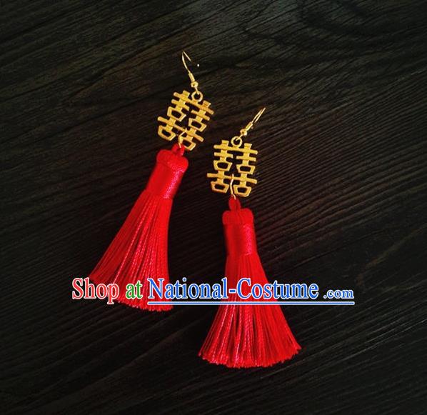 Chinese Wedding Jewelry Accessories, Traditional Xiuhe Suits Wedding Bride Earrings, Ancient Chinese Red Tassel Earrings