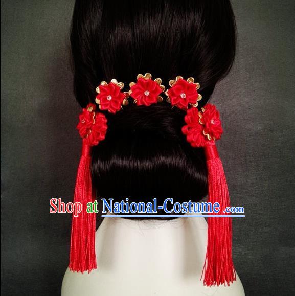 Chinese Wedding Jewelry Accessories, Traditional Xiuhe Suits Wedding Bride Headwear, Wedding Tiaras, Ancient Chinese Tassel Harpins, Bridal Hair Accessory