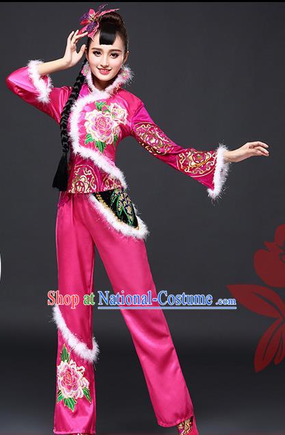 Traditional Chinese Yangge Fan Dancing Costume, Folk Dance Yangko Costume for Women