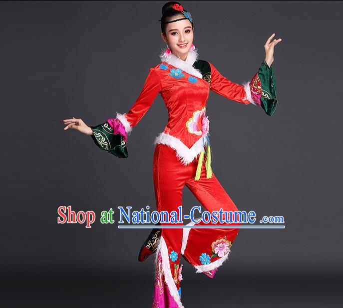 Traditional Chinese Yangge Fan Dancing Costume, Folk Dance Yangko Costume for Women