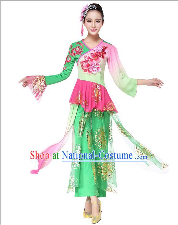 Traditional Chinese Yangge Fan Dancing Costume, Folk Dance Yangko Costume for Women