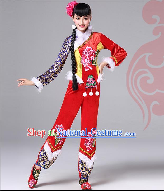 Traditional Chinese Yangge Fan Dancing Costume, Folk Dance Yangko Costume for Women