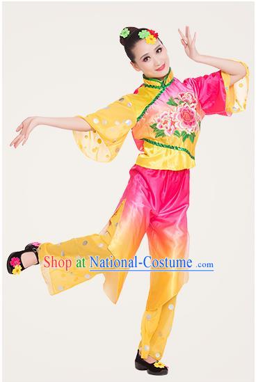 Traditional Chinese Yangge Fan Dancing Costume, Folk Dance Yangko Costume for Women