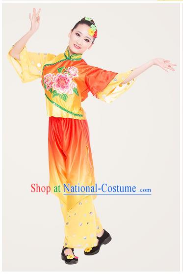 Traditional Chinese Yangge Fan Dancing Costume, Folk Dance Yangko Costume for Women