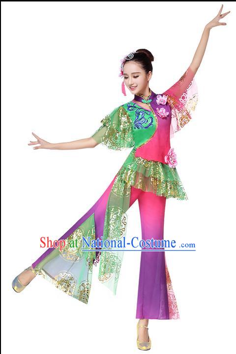 Traditional Chinese Yangge Fan Dancing Costume, Folk Dance Yangko Costume for Women