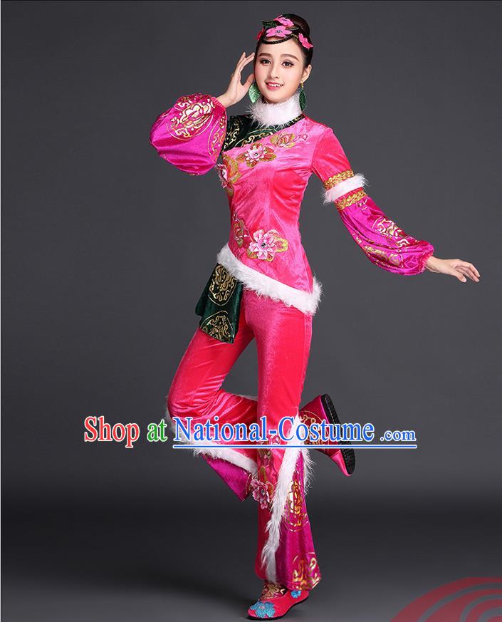 Traditional Chinese Yangge Fan Dancing Costume, Folk Dance Yangko Costume for Women