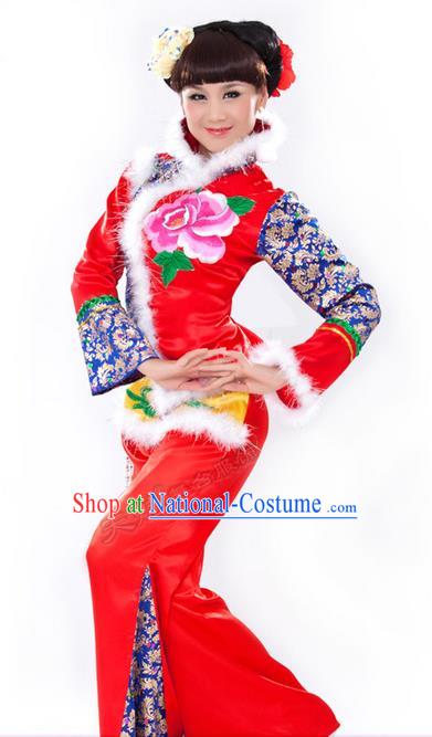 Traditional Chinese Yangge Fan Dancing Costume, Folk Dance Yangko Costume for Women