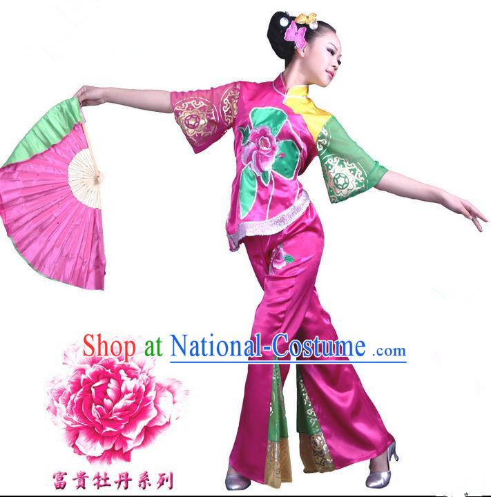 Traditional Chinese Yangge Fan Dancing Costume, Folk Dance Yangko Costume for Women