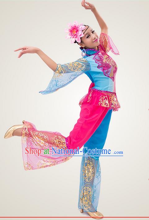 Traditional Chinese Yangge Fan Dancing Costume, Folk Dance Yangko Costume for Women