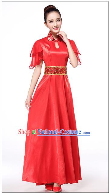 Chinese Classic Stage Performance Chorus Singing Group Dance Costumes, Chorus Competition Costume, Compere Costumes for Women