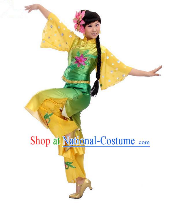 Traditional Chinese Yangge Fan Dancing Costume, Folk Dance Yangko Costume for Women