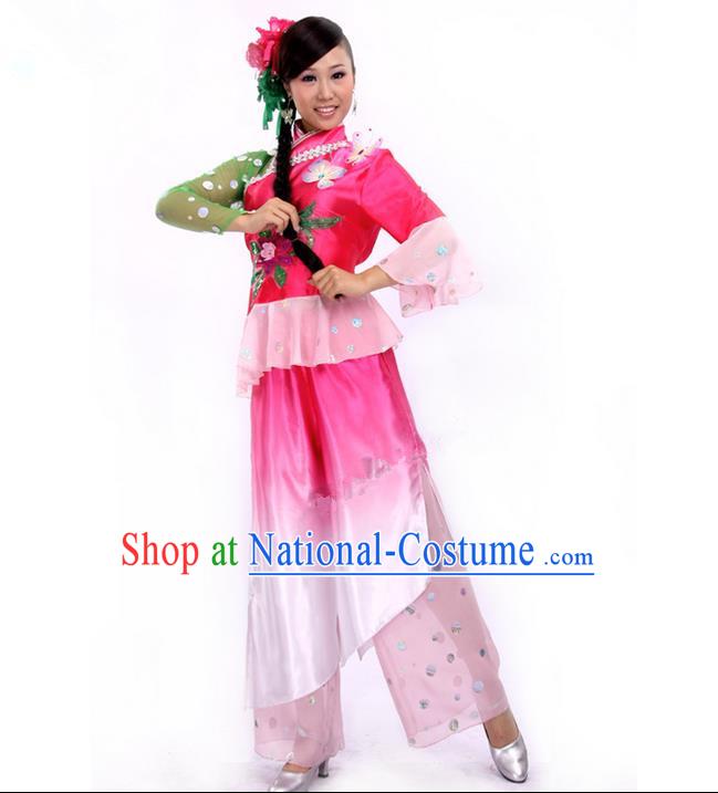 Traditional Chinese Yangge Fan Dancing Costume, Folk Dance Yangko Costume for Women