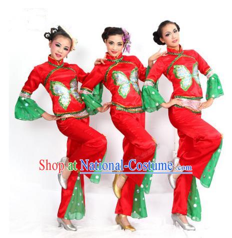 Traditional Chinese Yangge Fan Dancing Costume, Folk Dance Yangko Costume for Women