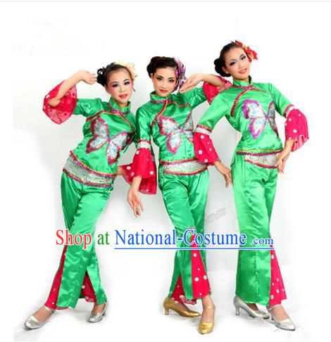 Traditional Chinese Yangge Fan Dancing Costume, Folk Dance Yangko Costume for Women