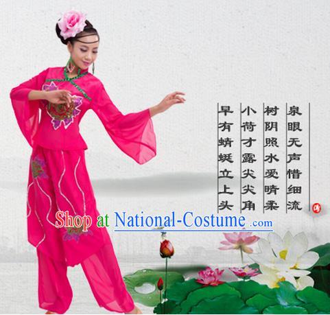 Traditional Chinese Yangge Fan Dancing Costume, Folk Dance Yangko Costume for Women