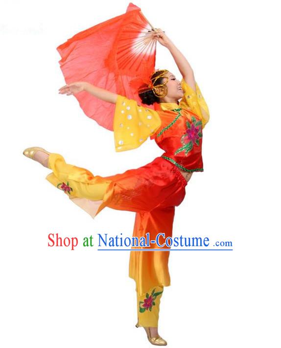 Traditional Chinese Yangge Fan Dancing Costume, Folk Dance Yangko Costume for Women