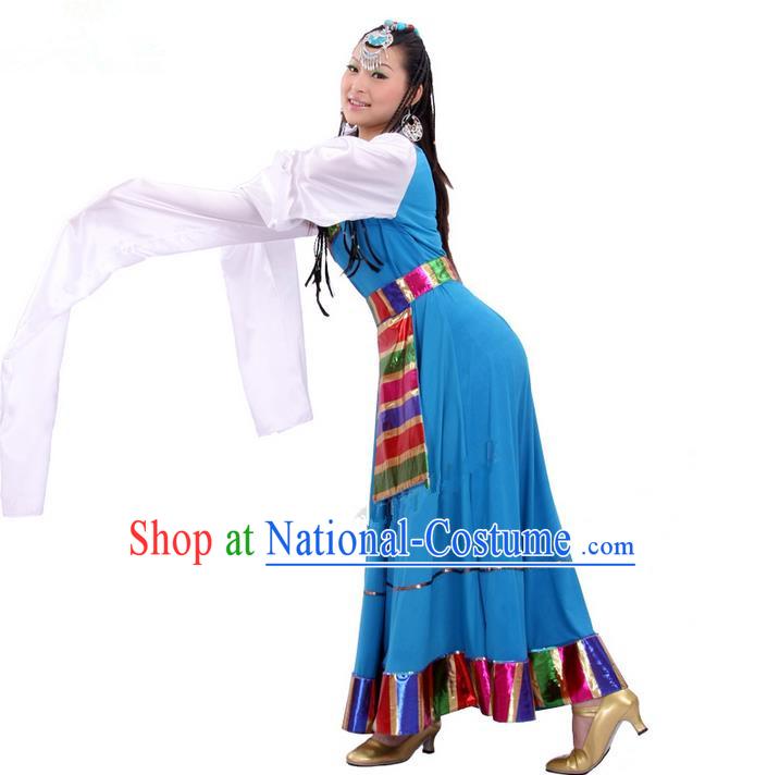 Traditional Chinese Zang Nationality Dancing Costume, Folk Dance Ethnic Costume, Chinese Minority Nationality Tibetan Dance Costume for Women