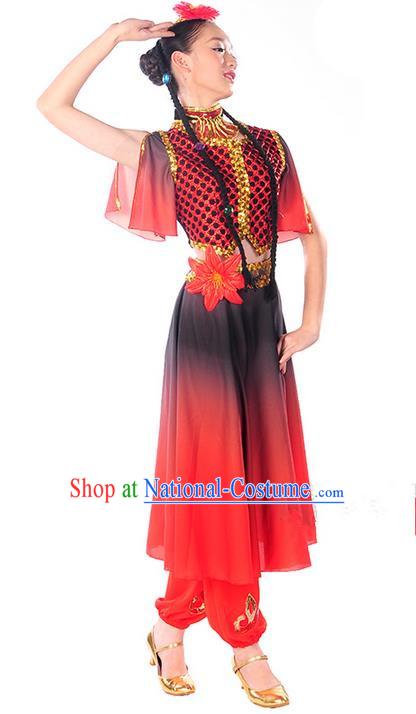 Traditional Chinese Uyghur nationality Dancing Costume, Folk Dance Ethnic Costume, Chinese Minority Nationality Uigurian Dance Costume for Women