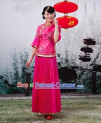 Min Guo Girl Dress Chinese Traditional Costume Stage Show Ceremonial Dress Rose Red