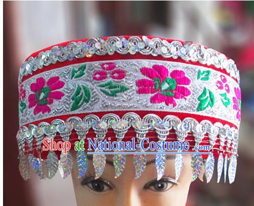 Chinese Traditional Miao Minority Hmong Folk Ethnic Hat, Tujia Minority Embroidery Hat for Women