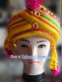 Chinese Traditional Miao Minority Hmong Folk Ethnic Hat, Tujia Minority Hat for Men