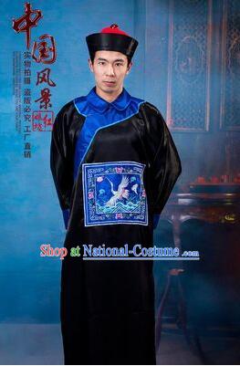 Qing Dynasty Men Costume Official Clothes Imperial Palace Royal Family Member Chieftain Clothing and Hat Black