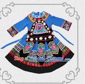 Traditional Chinese Miao Nationality Dancing Costume, Children Folk Dance Ethnic Costume, Chinese Tujia Minority Nationality Dancing Costume for Kids