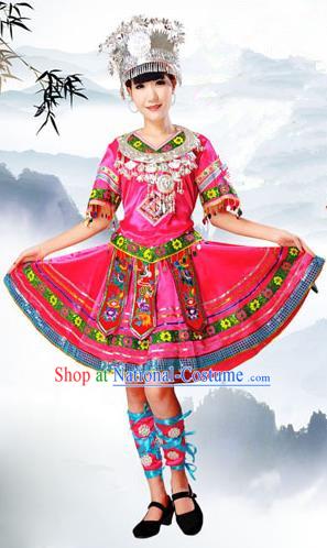 Traditional Chinese Molao Nationality Dancing Costume and Headwear, Guangxi Molao Female Folk Dance Ethnic Pleated Skirt and Hat, Chinese Minority Nationality Embroidery Costume for Women