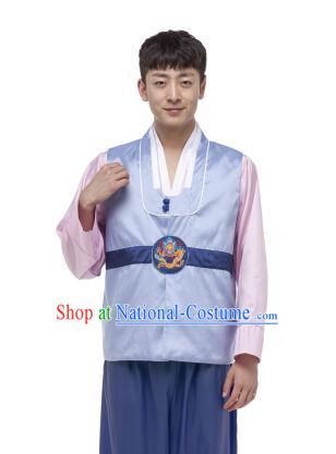 Korean Traditional Formal Dress Set Men Clothes Traditional Korean Traditional Costumes Full Dress Formal Attire Ceremonial Dress Court Slight Blue