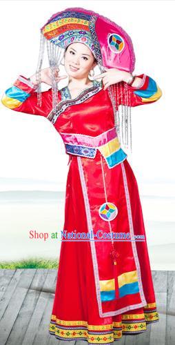 Traditional Chinese Miao Nationality Dancing Costume, Hmong Female Folk Dance Ethnic Pleated Skirt and Headwear, Chinese Minority Nationality Embroidery Costume and Hat for Women